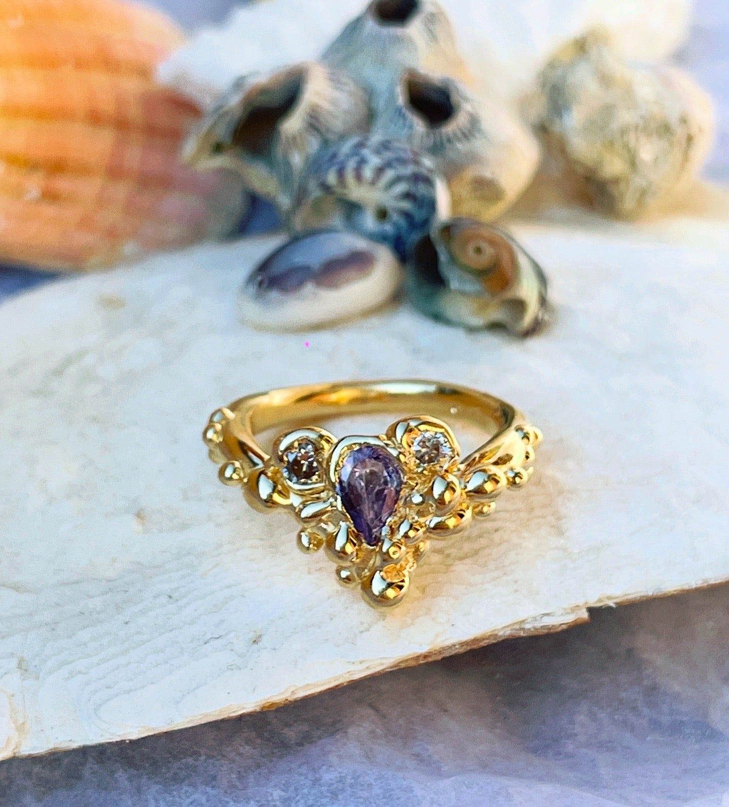 Encrusted Crown Bubbles V-Shaped Ring