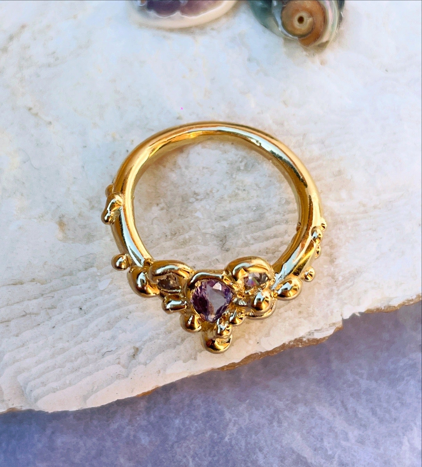 Encrusted Crown Bubbles V-Shaped Ring