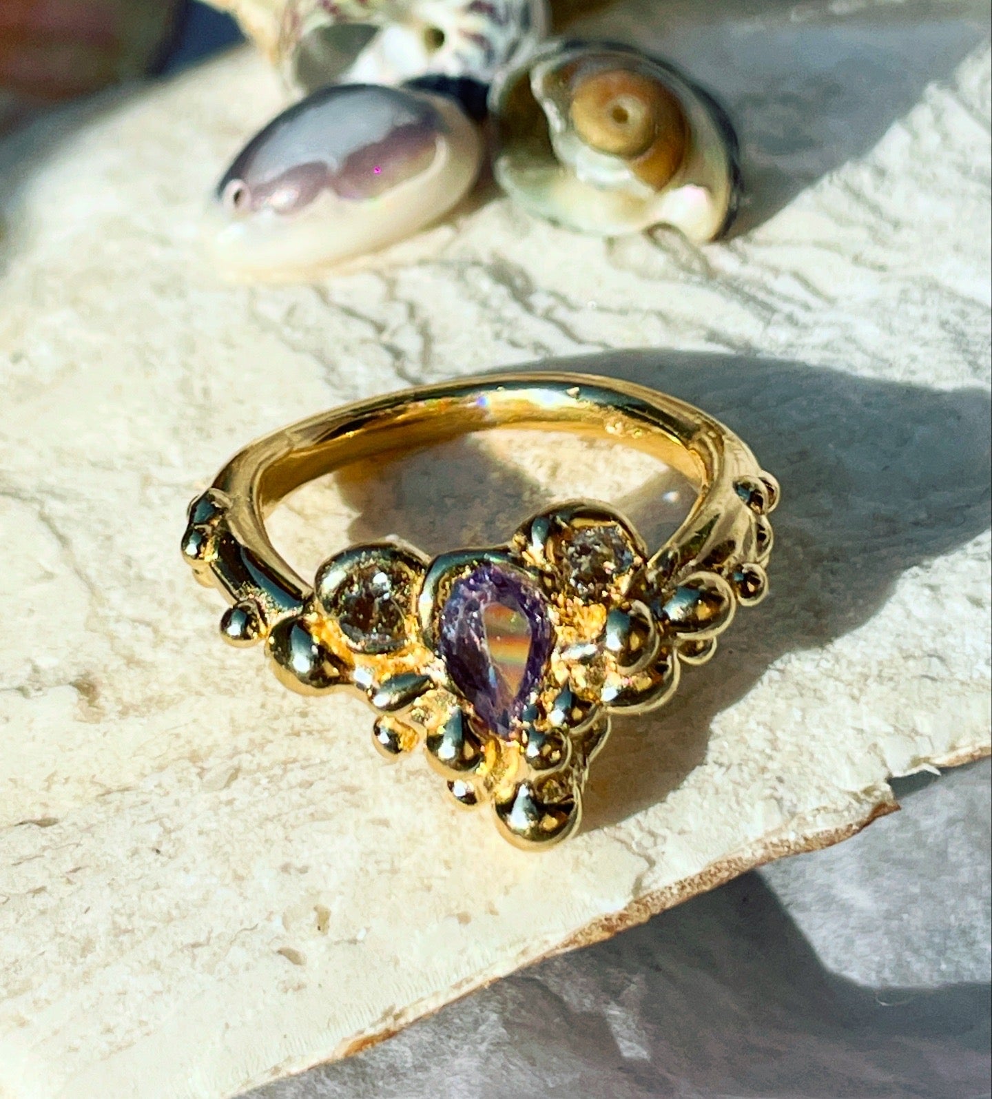 Encrusted Crown Bubbles V-Shaped Ring