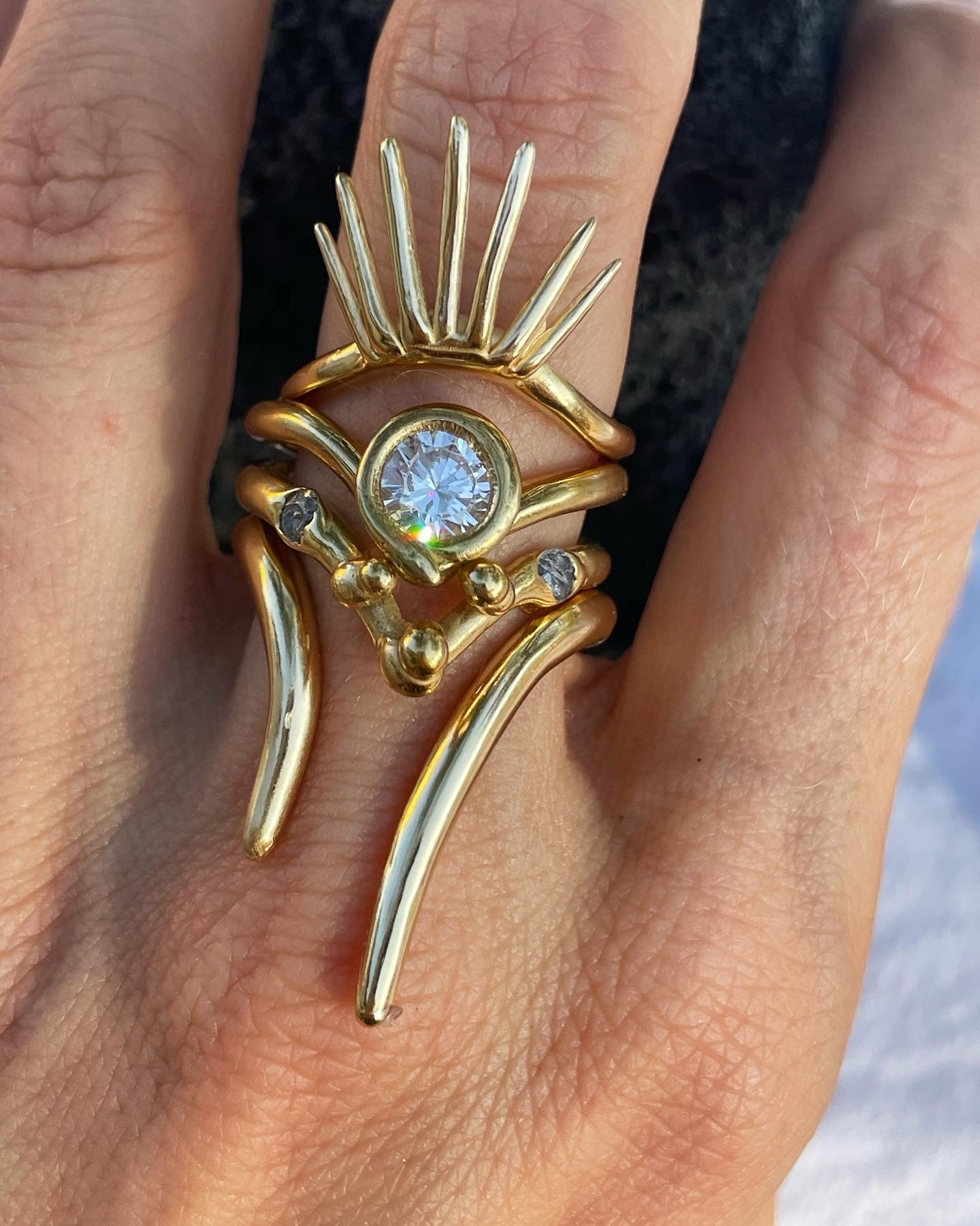 Anemone Stitch Long Thorns open Stacking Ring
