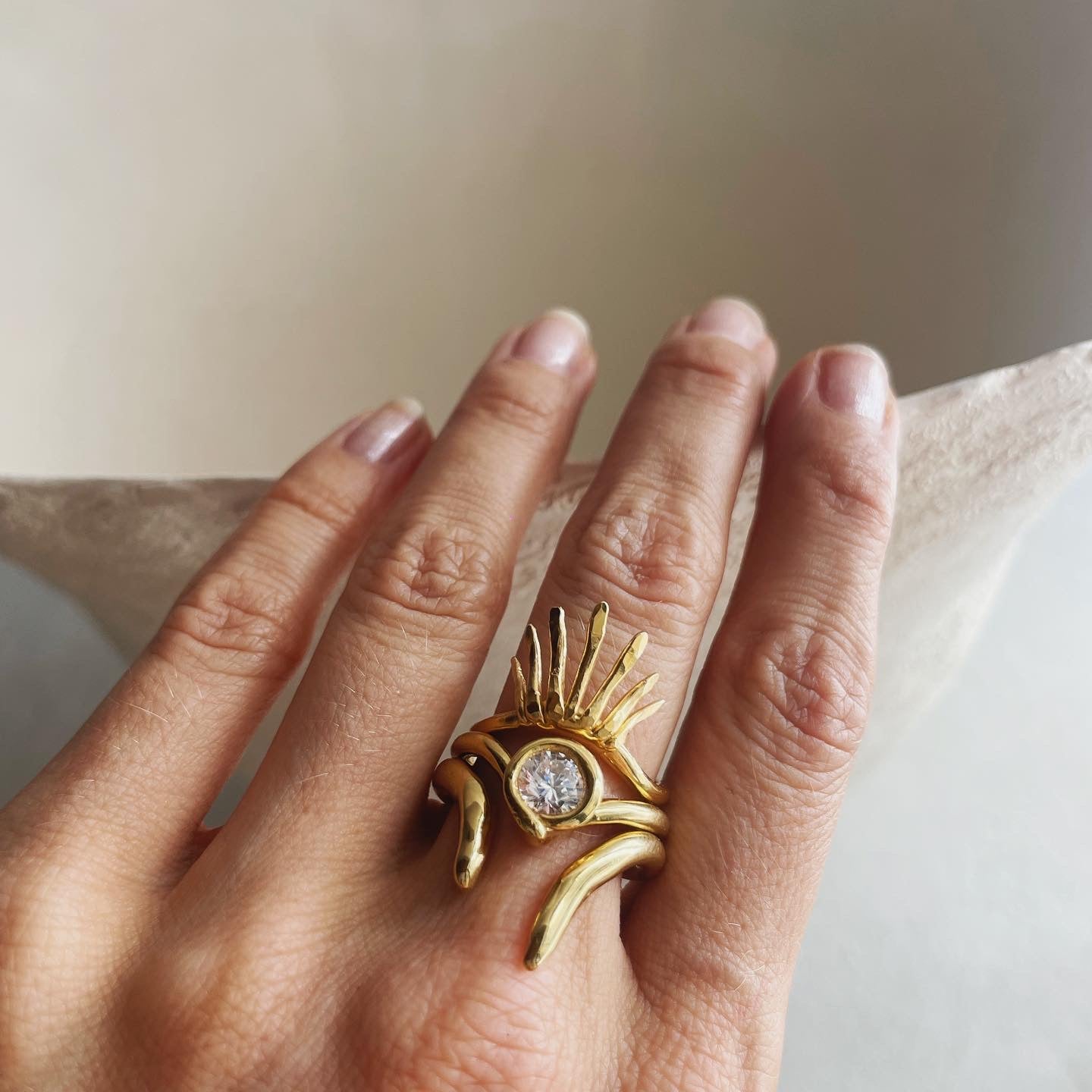 Anemone Stitch Short Thorns open Stacking Ring