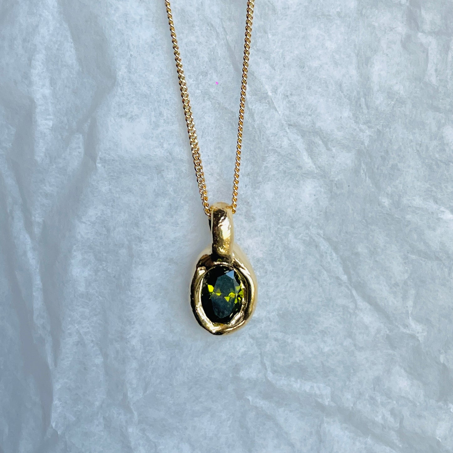 Tiny green oval Pebble Necklace