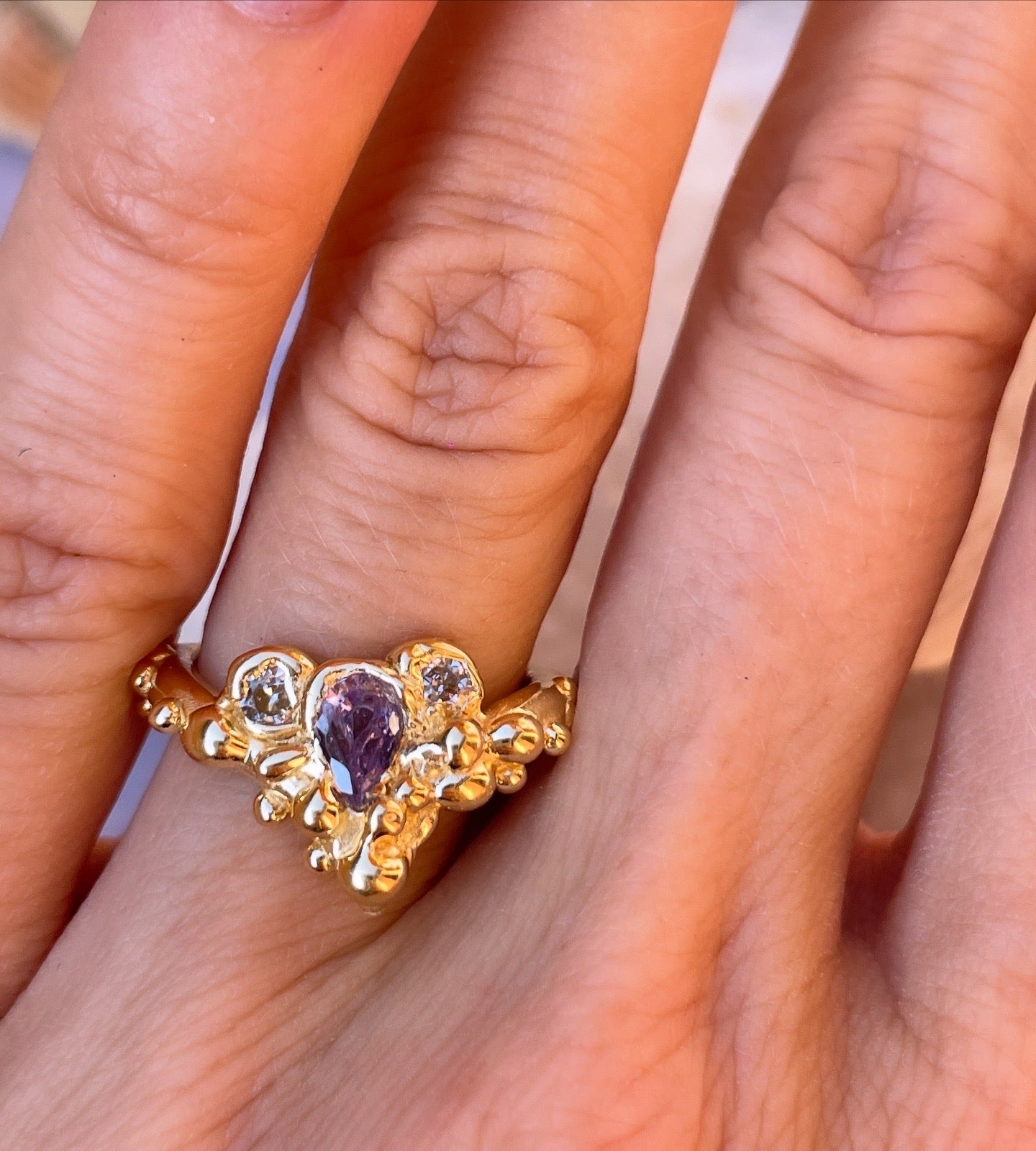 Encrusted Crown Bubbles V-Shaped Ring